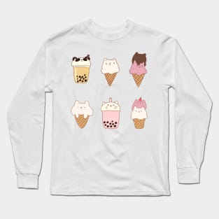 Ice cream cats and boba drinks Long Sleeve T-Shirt